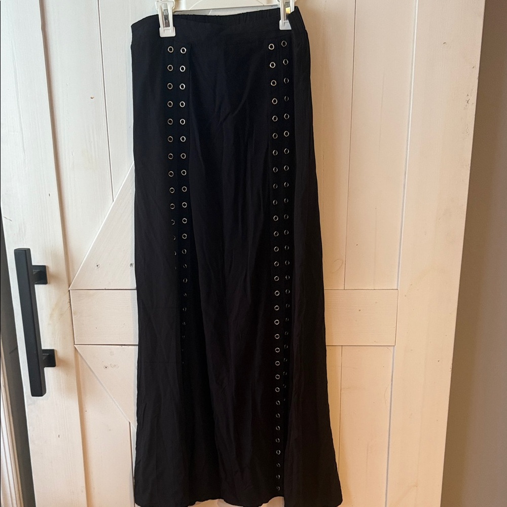 Chic Black Maxi Skirt with Eyelet Accents